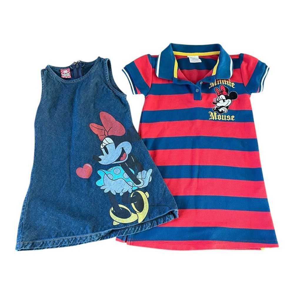 2 Disney Dress Size 5/6 Minnie Mouse Embroidered Striped & Jean‎ Size 4 READ